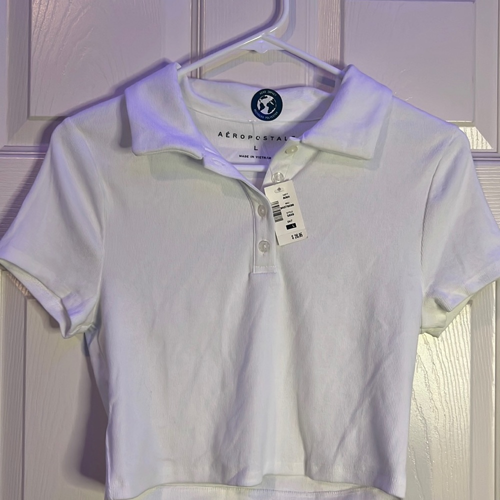 Aeropostale White Cropped Polo Tee with Collar